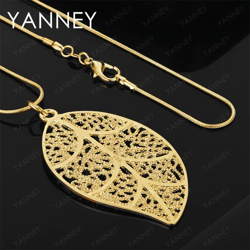 

925 Sterling Silver 18K Gold 16-30 Inch Exquisite Leaf Pendant Necklace Fashion Women's Wedding Accessories Gift Jewelry