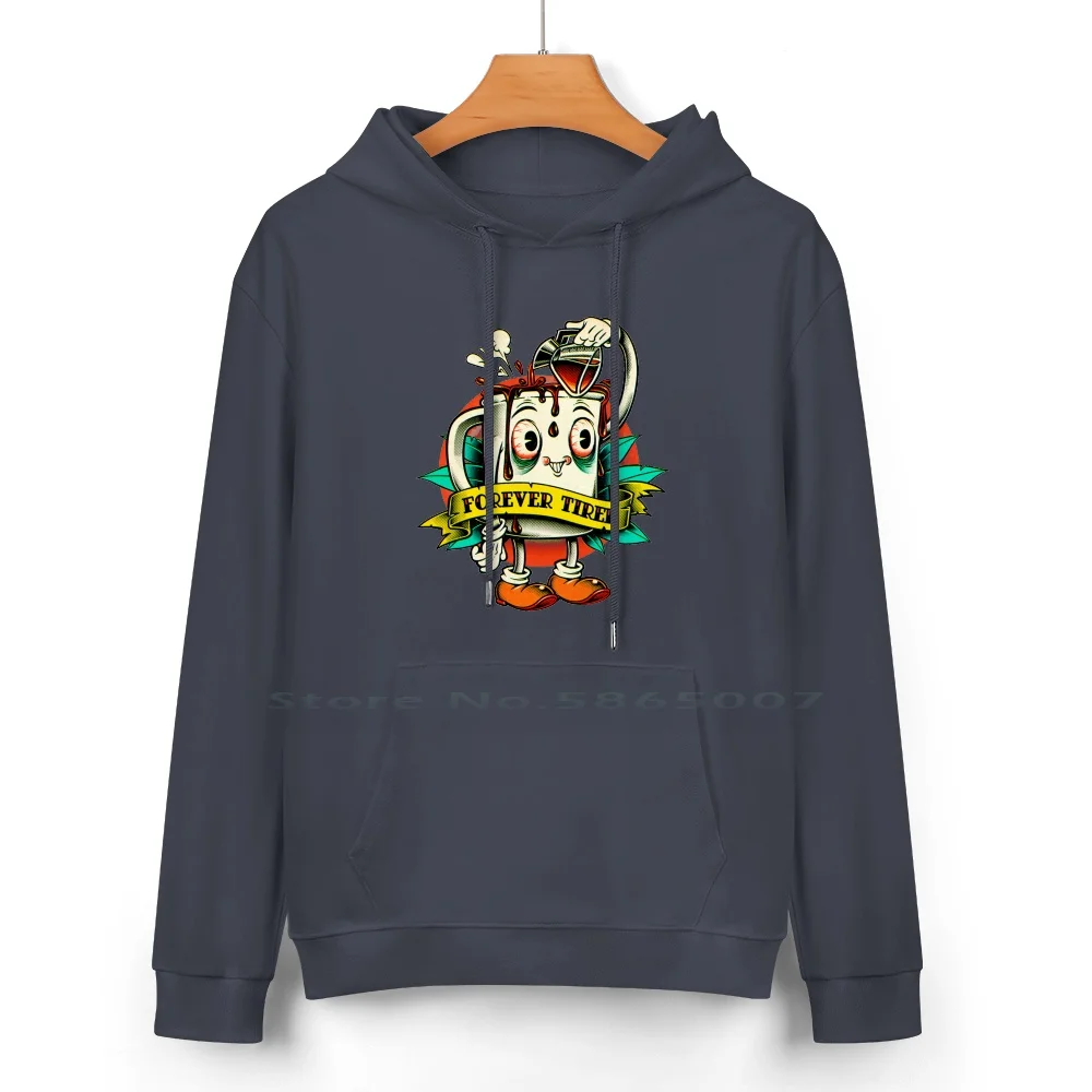 Forever Tired Coffee Mug Cartoon Character Pure Cotton Hoodie Sweater 24 Colors Forever Tired Cup Cafe Coffee Pot Pouring Hot