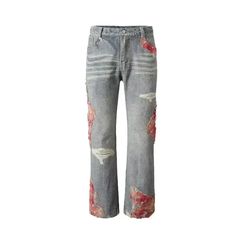 

Новинка: Женские джинсы в корейском стиле с высокой талией, прямые, длинные, свободные, с пэчворком, уличный модный тренд Весна-Лето