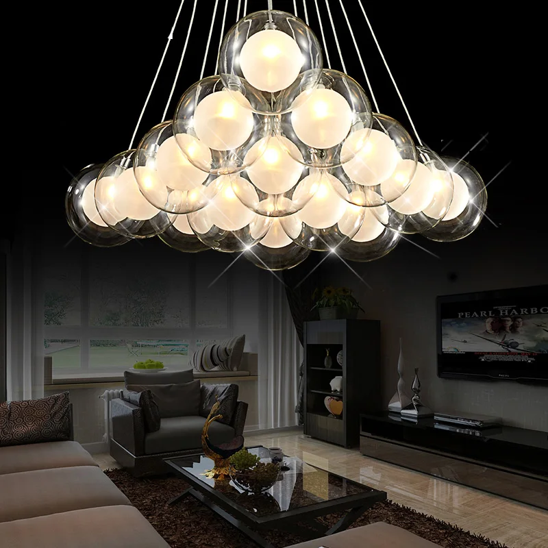 

Modern Creative clear glass double-deck ball chandelier lamp DIY home deco living room romantic G4 LED bulb chandelier light