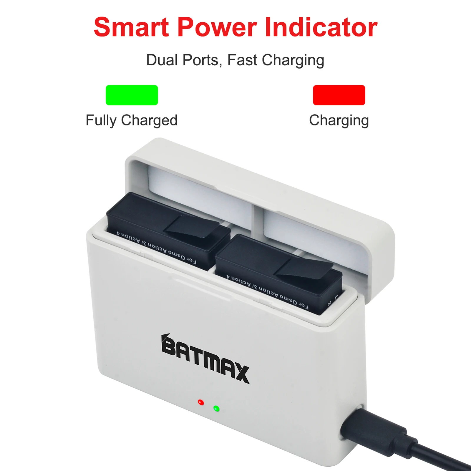 Batmax 1800mAh Battery for Osmo Action 4 battery+Dual Charger Box for DJI Osmo Action 4, Osmo Action 3 Sports Camera Accessories