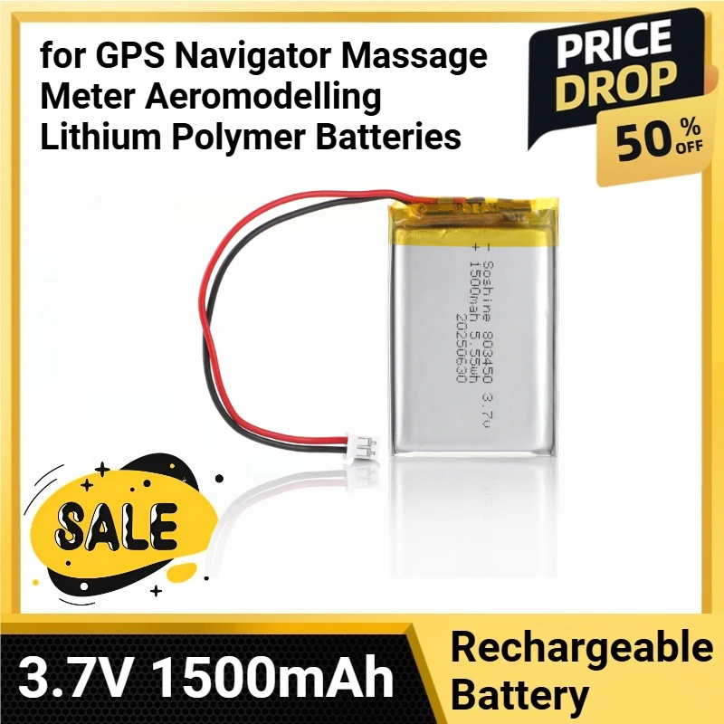 

3.7V 1500mAh 803450 Rechargeable Cell PH2.0 Lipo Battery for GPS Navigator Massage Meter Aeromodelling Lithium Polymer Batteries
