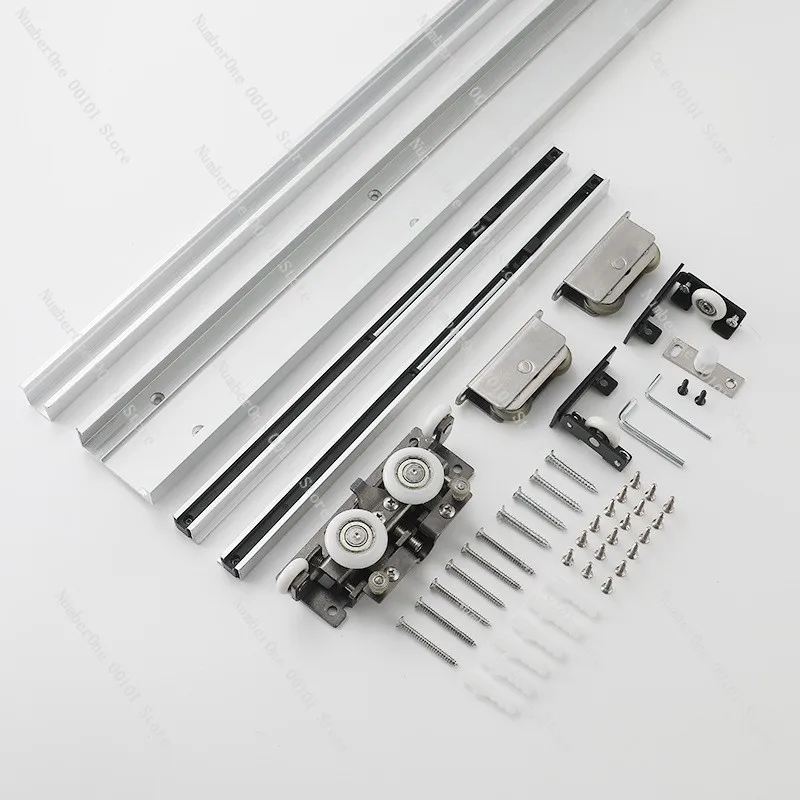 Invisible Track Sliding Door Hardware Kit, Ghost Door Suspension & Dual Way Buffer No Bottom Rail Sliding System