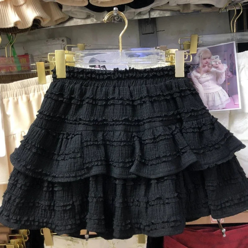 2024 Faldas Mujer De Moda Skirt for Women Party High Waist A-line Sweet Jupe Ruffled Fashion Saia Lace Pleated Mini Y2k Skirts