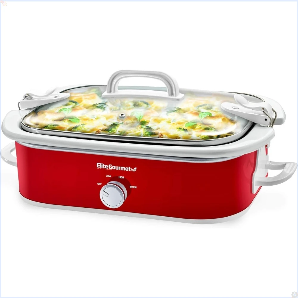 

5240 Casserole Crock Slow Cooker, Locking Lid Adjustable Temperature Keep Warm Oven & Dishwasher-Safe Casserole Pan, 3.5Qt , Red
