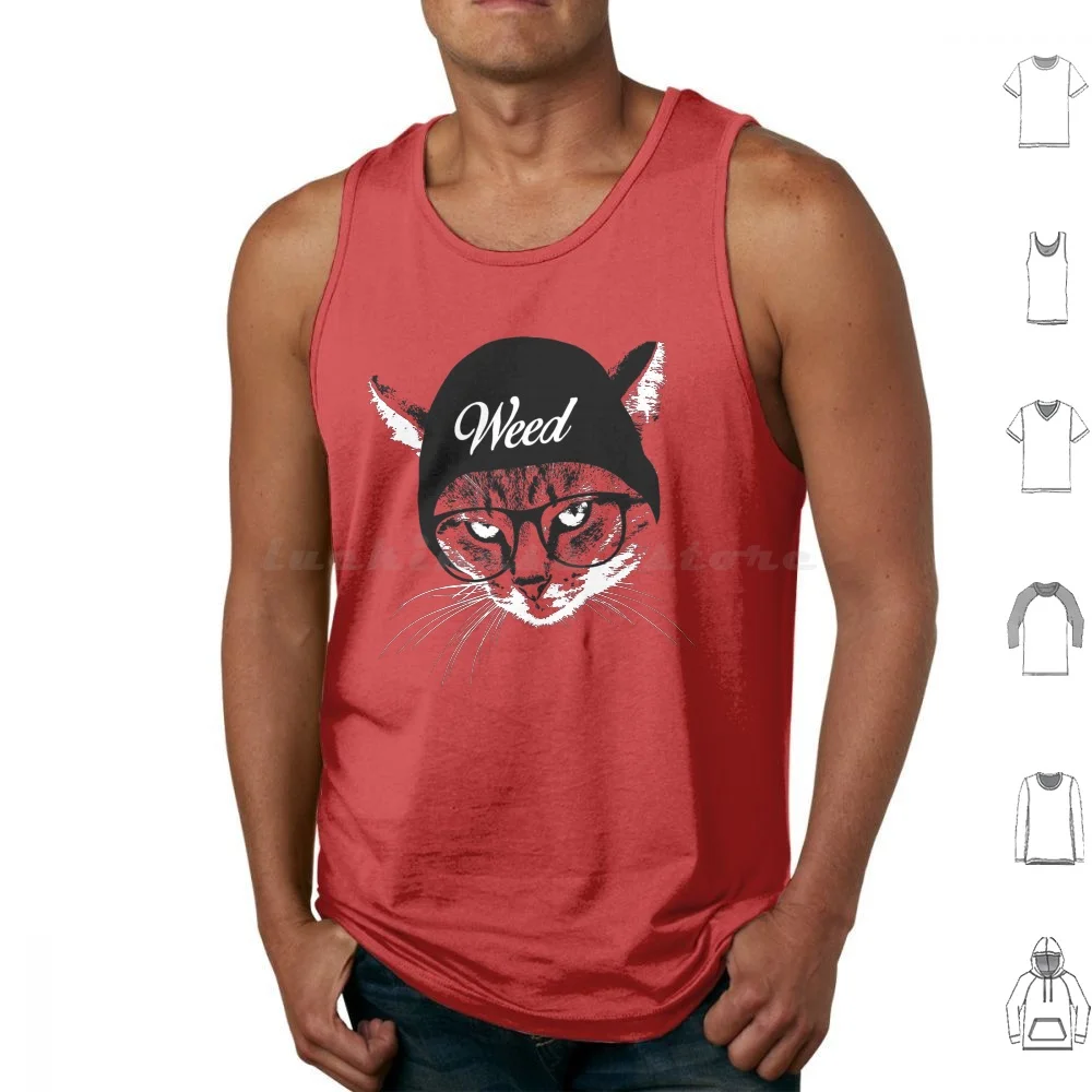 Weed Cat Tank Tops Vest Sleeveless Cat Kitten Kitty Lolcats Weed 420 Blaze Funny Swag 90S 80S