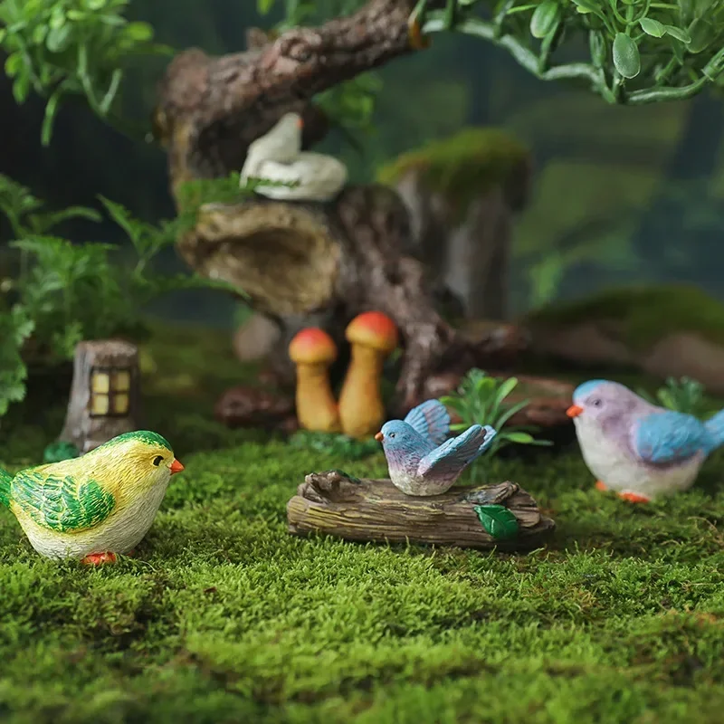 Kawaii Bird Figurines Resin Artificial Birds Bird Nests Mini Ornaments Micro-landscape Miniatures Desk Decorations