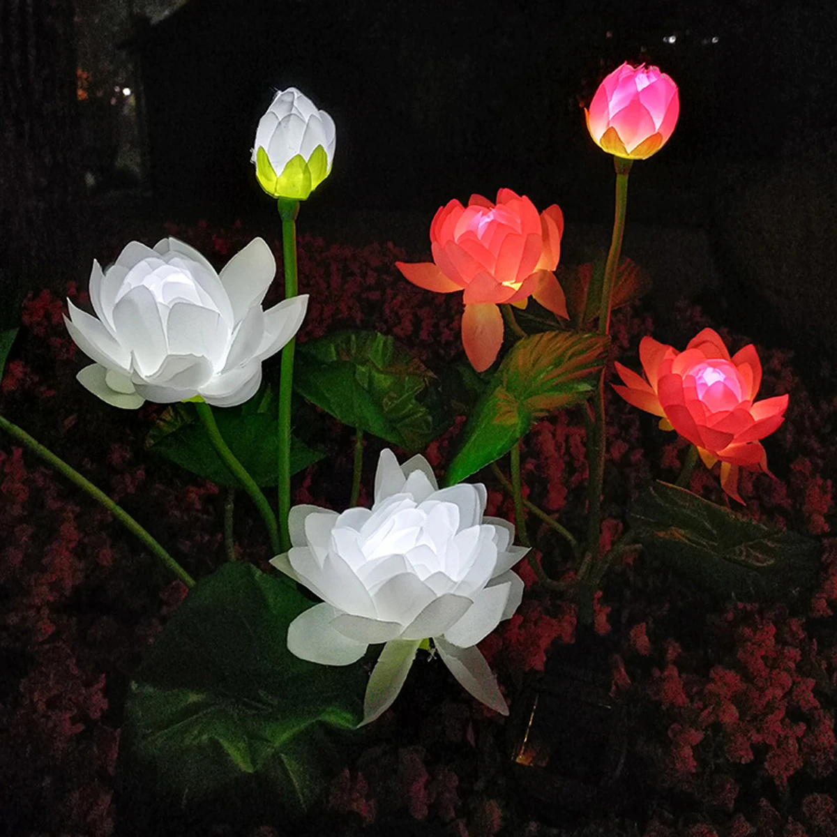 Solar LED Light Lotus Lawn Lamp 3 Heads Rca Pink White Flower Lantern For House Outdoor Waterproof Patio Garden Decoration