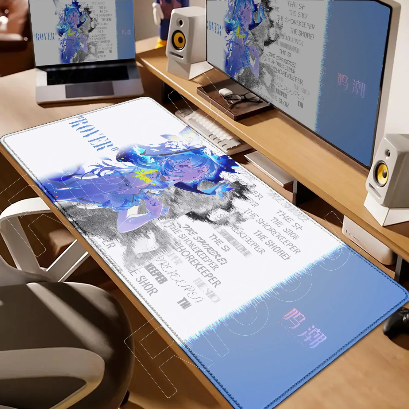 Line Drawing Black and White Wuthering Waves THE SHOREKEEPER Mouse Pad Anime Gaming Mouse Pad Table Pads Rubber Desktop XXL Mats