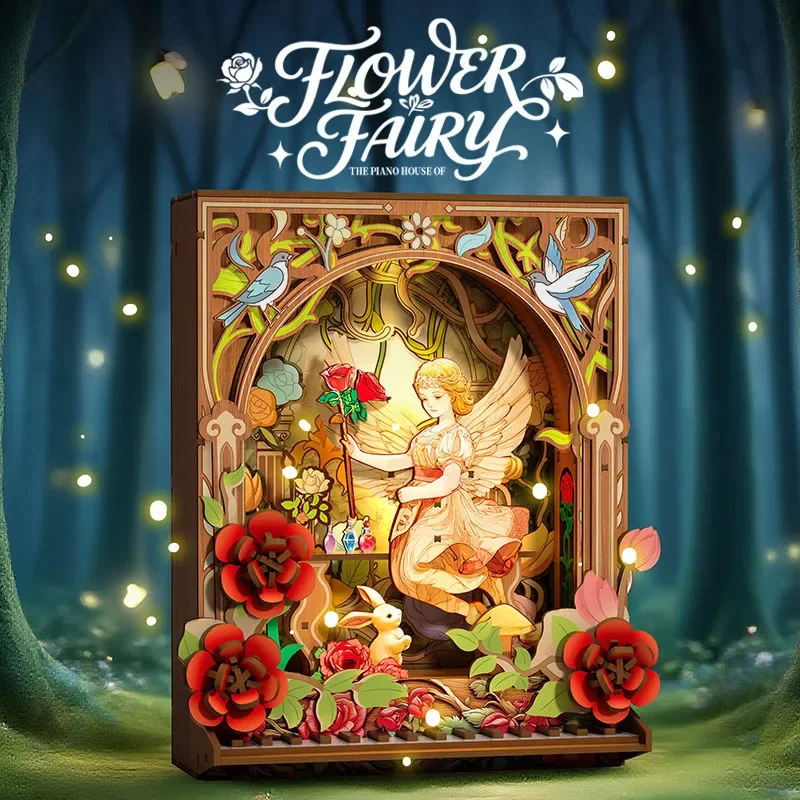 Criativo fada flor fada jardim blocos de madeira conjunto moc modelo kit construção 3d puzzle diy decoração para crianças presente aniversário
