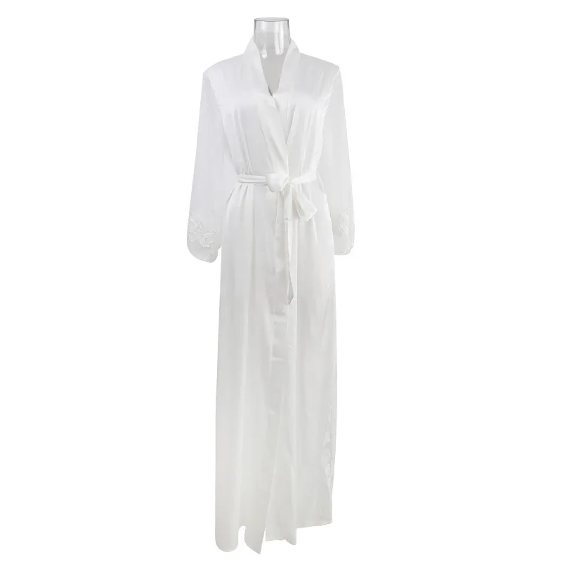 Bride Kimono Robe Women Satin Feather Mesh Sleeve Bathrobe Gown Lady Spring Summer Wedding Nightgown Sleepwear Loose Loungewear