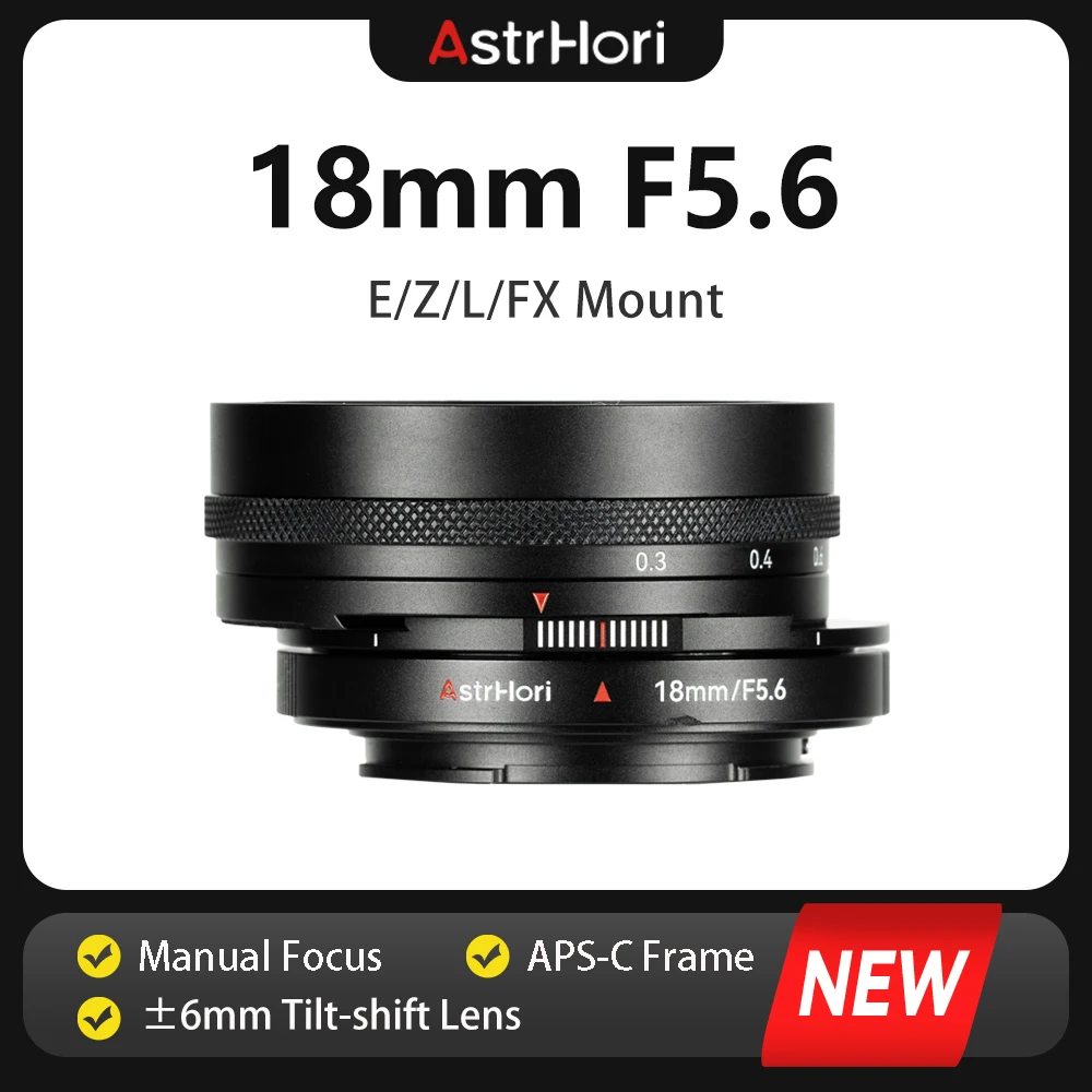 Объектив с ручной фокусировкой AstrHori 18 мм F5.6 APS-C со сверхширокоугольным переключением наклона для камер Sony E Nikon Z Fujifilm FX Leica L с креплением