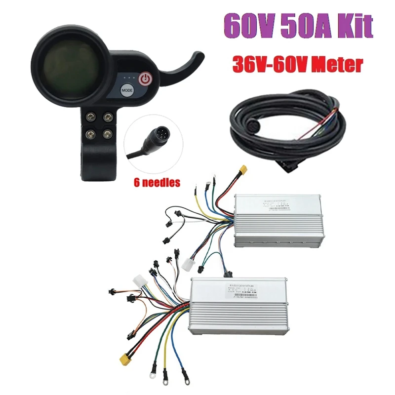 

60V 50A Brushless Controller Dual Motor+36V-60V LCD Display Dashboard 6PIN For Electric Scooter E Bike Parts