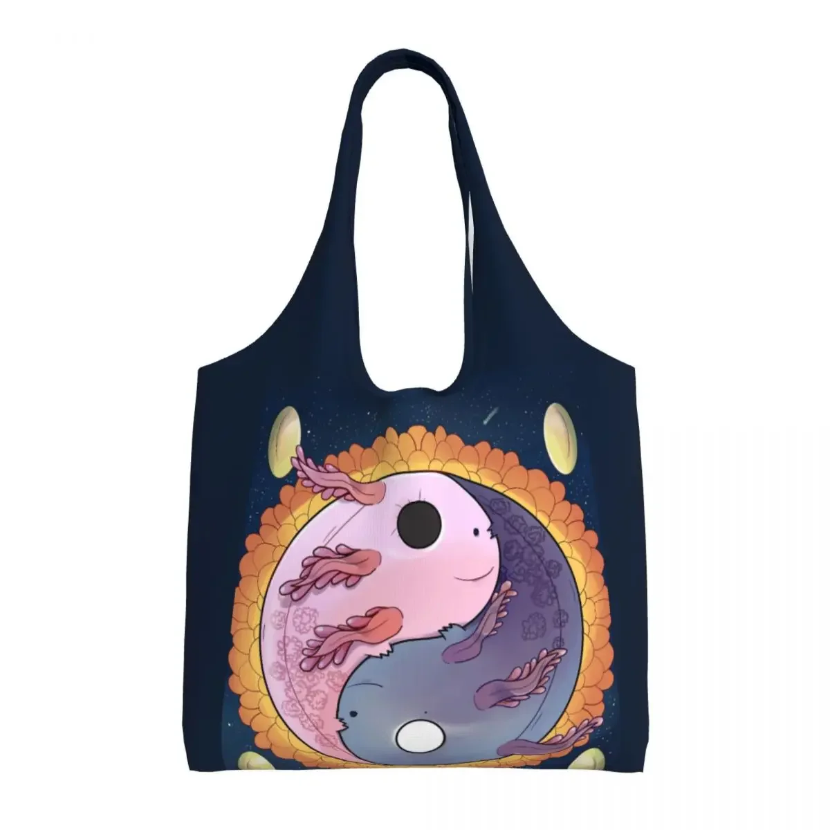 

Cut Axolotl Grocery Shopping Bags Printing Canvas Shopper Tote Shoulder Bags Large Capacity Washable Salamander Animal Handbag