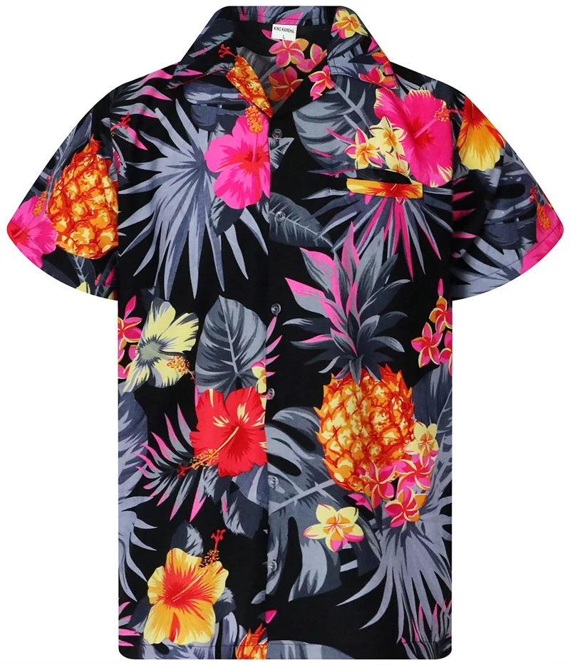 

3D Summer Causal Printing Pineapple Pattern Male Shirts Fashion Hawaii Beach Short Sleeve Shirt Polyester Classic Loose Camisas