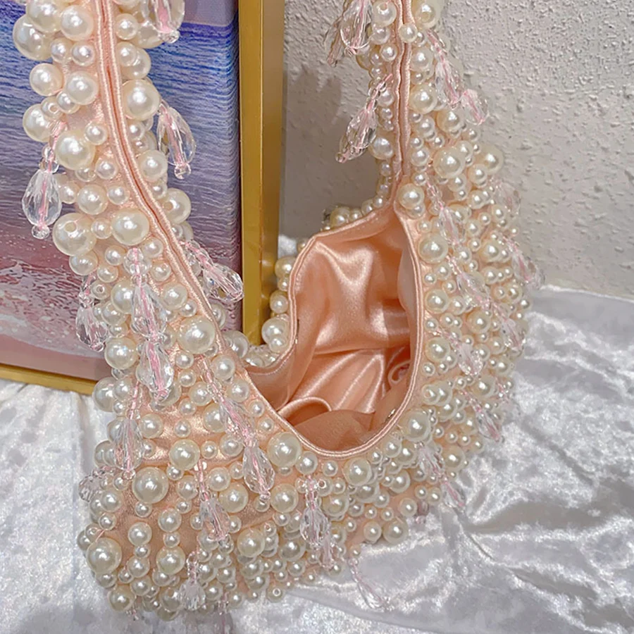 Sweet Fresh Cute Beaded Diamond Inlaid Shoulder Bag Messenger Bag Lady Banquet Underarm Bags Fashion Evening Shell Handbag Totes