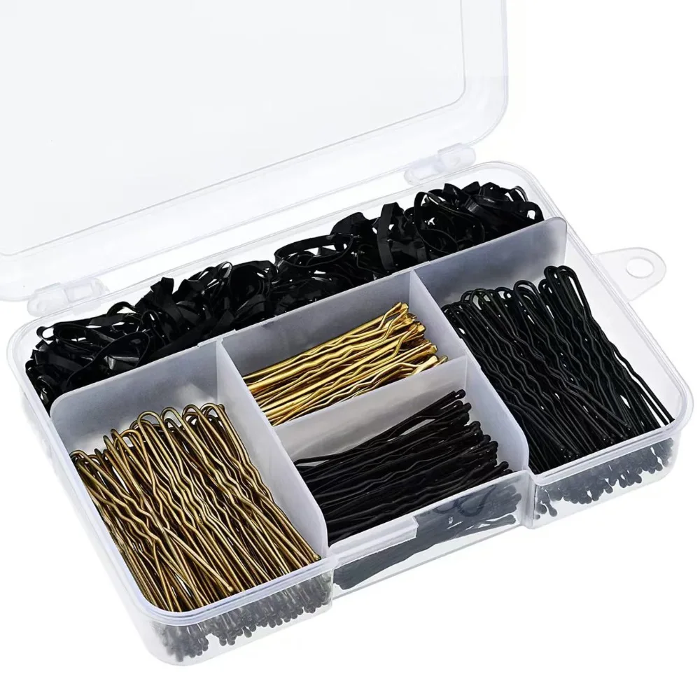 300Pcs U-Shaped ‌Women's Bobby Pins Kit Solid Curly Wavy Hairstyle Hairpins Small Rubber Band Assorted Pack