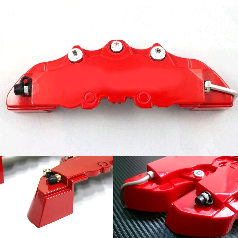 4Pcs/set Car Disc Brake Caliper Covers Front & Rear Kit 3D Red Plastic Car Caliper Cover Decoration Car Break Accessories System