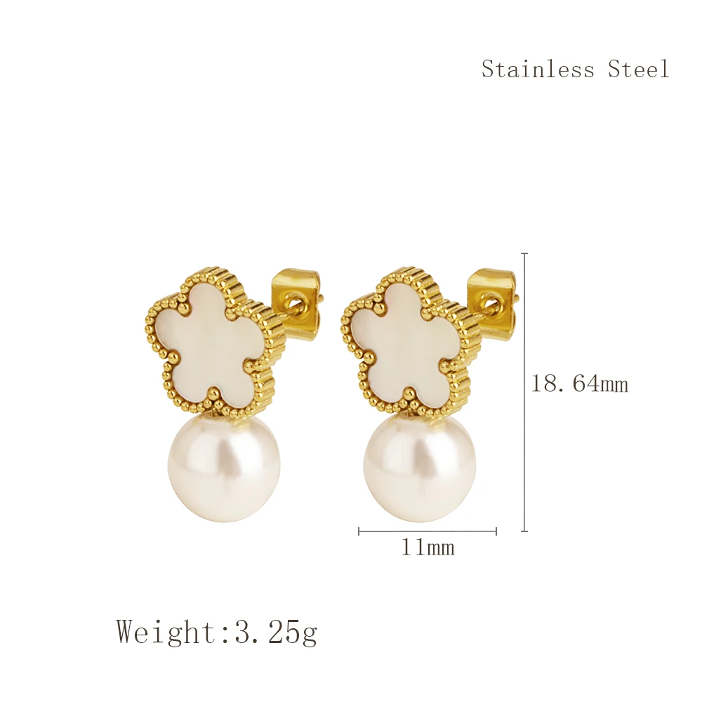 Stainless Steel Flower Artificials Pearls Delicate Fashion Stud Earrings Jewelry Gift For Women