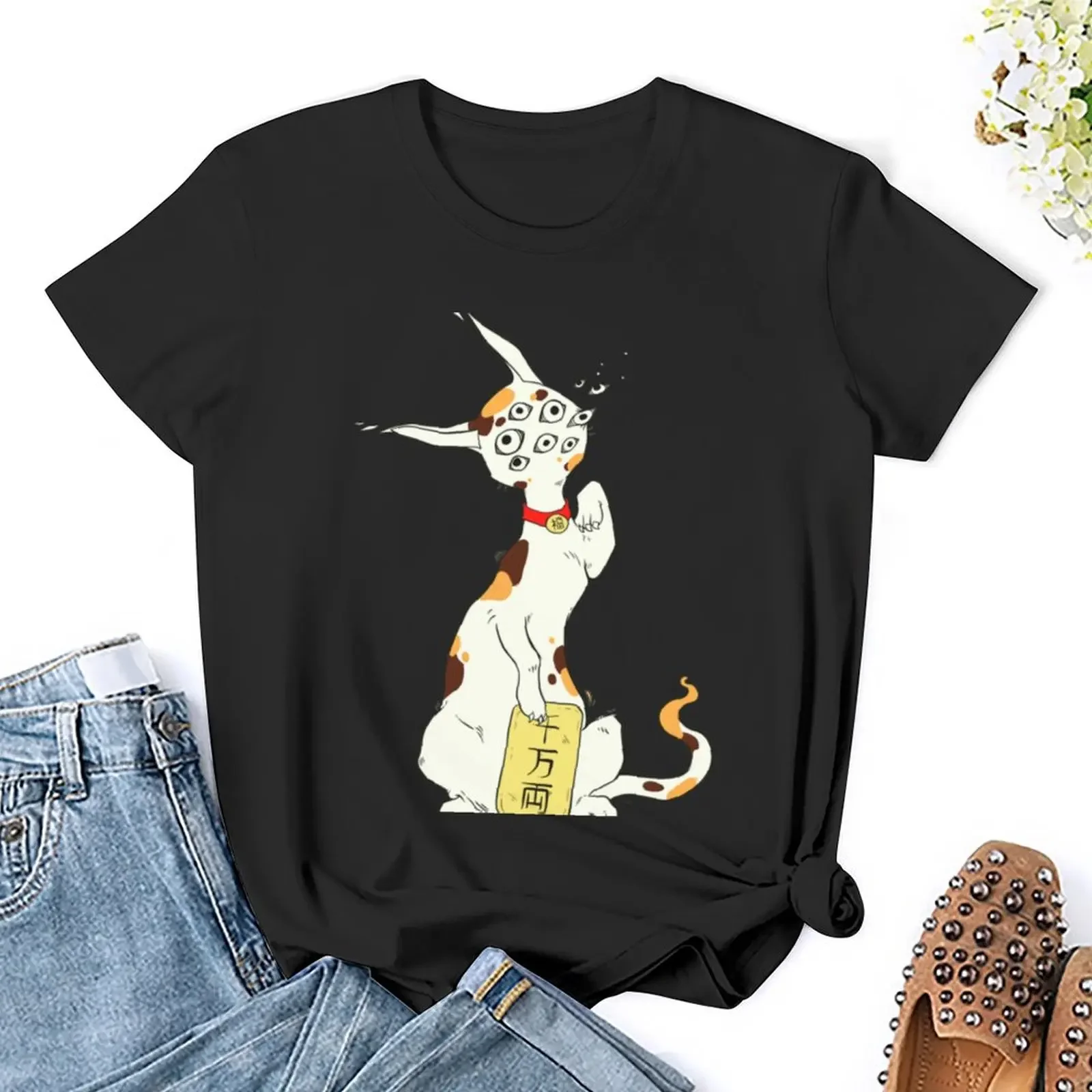 Maneki Neko glückliche Katze Kunstwerk, viel Glück japanische Kaliko T-Shirt Tops weibliche T-Shirt Kleid für Frauen sexy