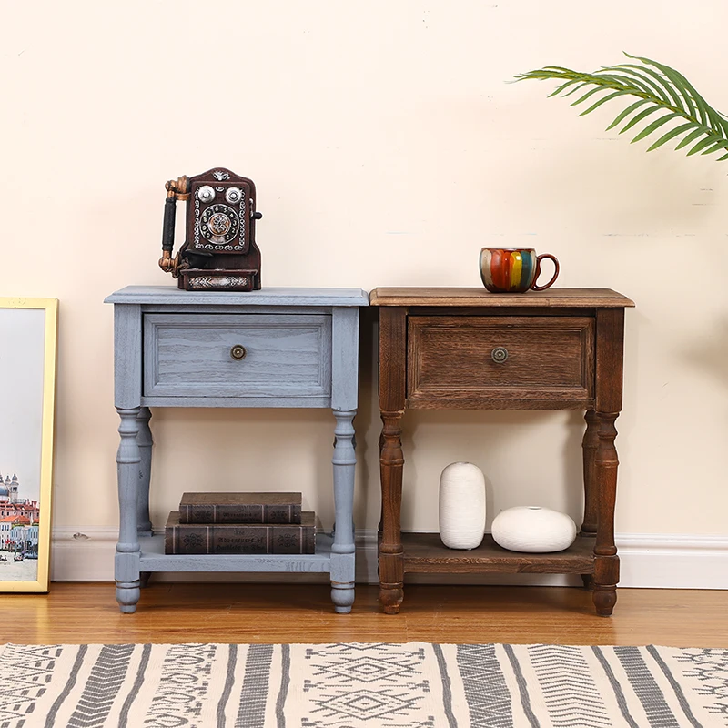 Vintage Multi-Drawer Storage Cabinet, Solid Wood Bedside Chest