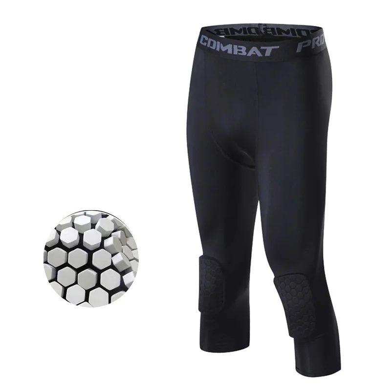 Compression Sports Tights Men Fitness Baketball Soccer Pants With Anti-collision Knee Pads Leggings Lycra Clothing Training