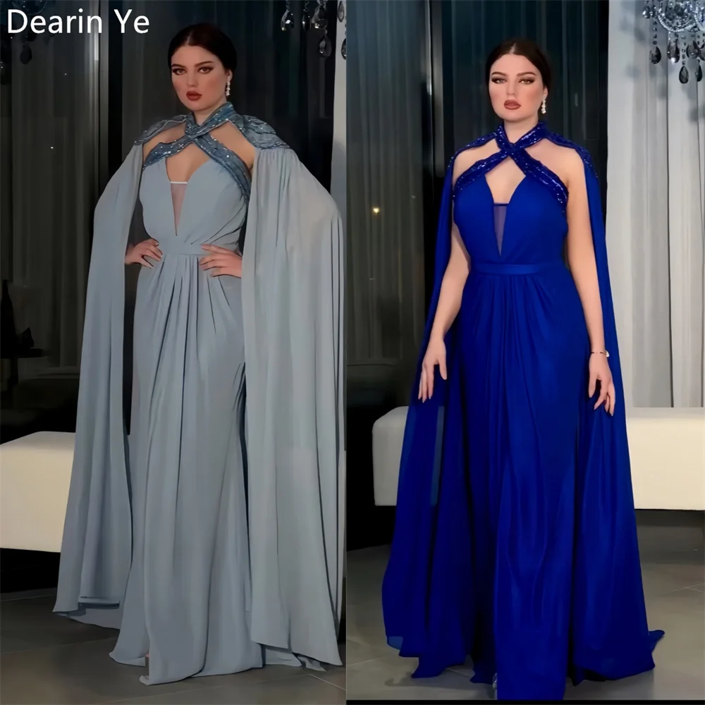 

Evening Gown Prom Dearin Halter A-line Floor Length Skirts Layered Draped Tulle Sleeveless Bespoke Occasion Dresses Saudi Arabia