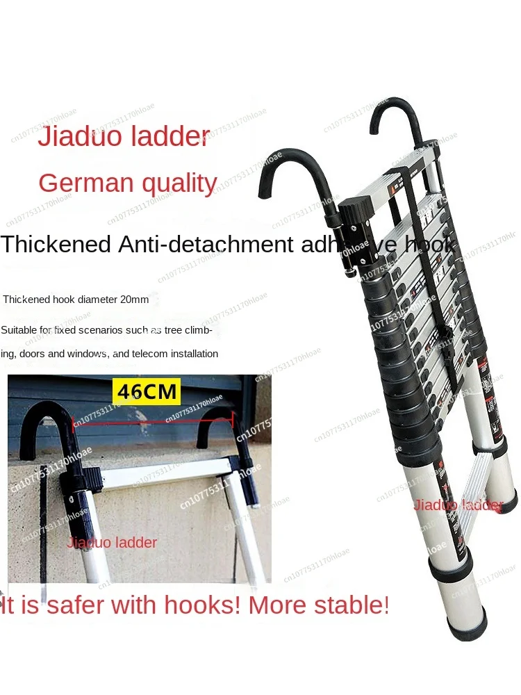 Bold Wall with Hook Straight Ladder Extension Tube Engineering Aluminum Telescopic Ladder Household Ladder Shrinkage Single