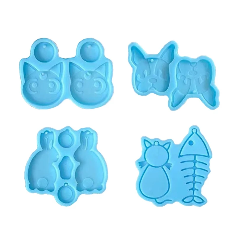 Glossy Silicone Molds Diy for Cat Fish Rabbit Shape Earrings Mold DIY Keychain Pendant Jewelry Epoxy Resin Crafting Mold