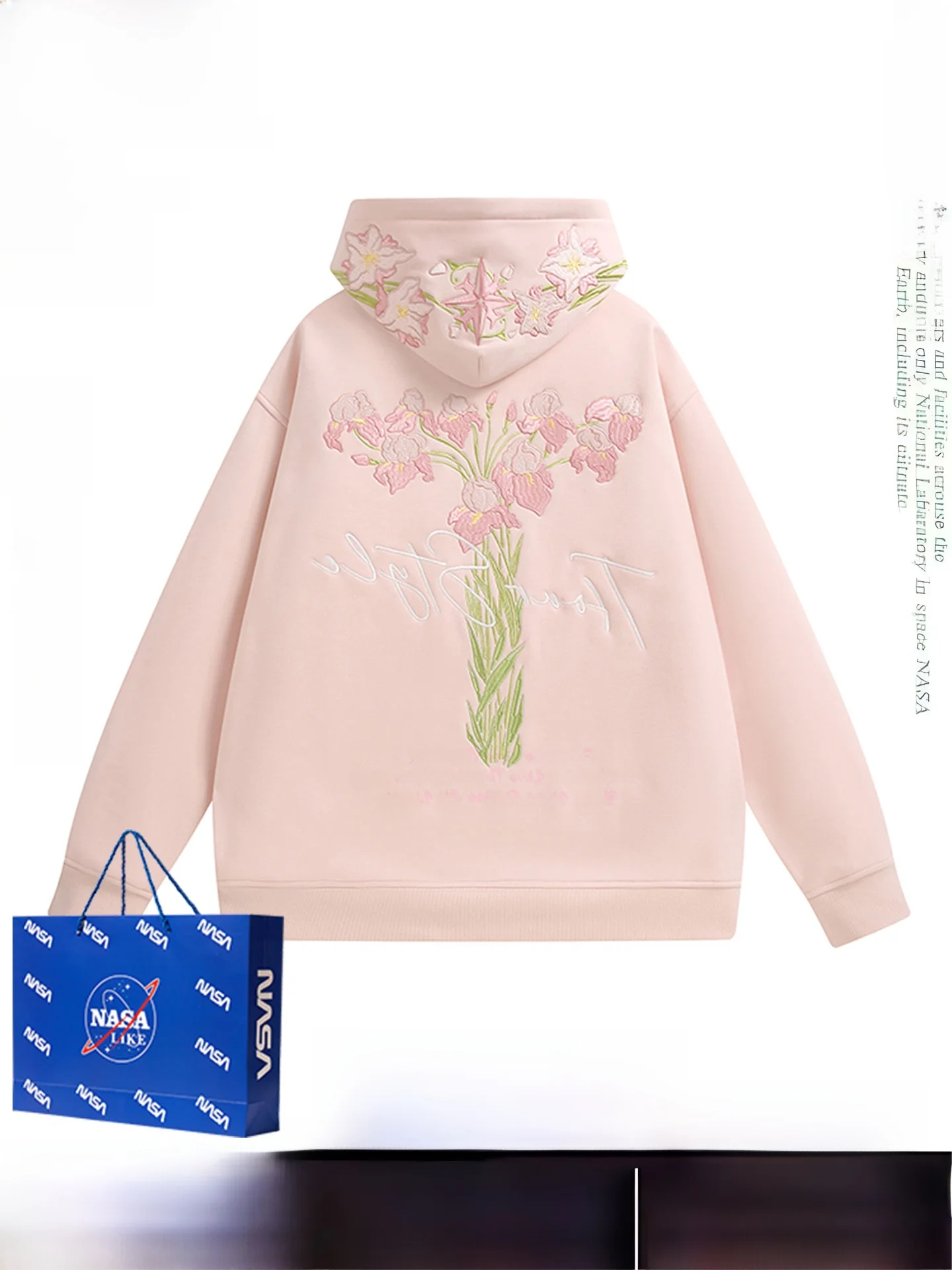 

Floral Embroidery Heavyweight Hoodie Women's Autumn Winter Fleece Lined Loose American Retro Jacket Sweet Style Long Sleeve