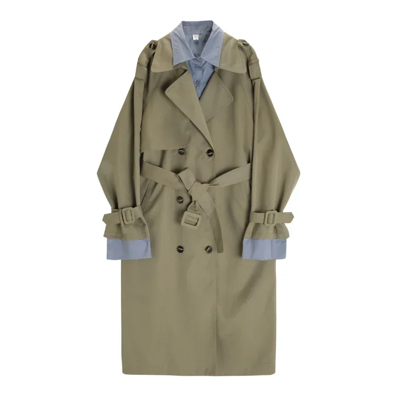 

Trench Overcoat For Women Casual Loose Winter Turn-down Collar Office Lady Windbreaker Long Coat and Jackets With Belt Korean