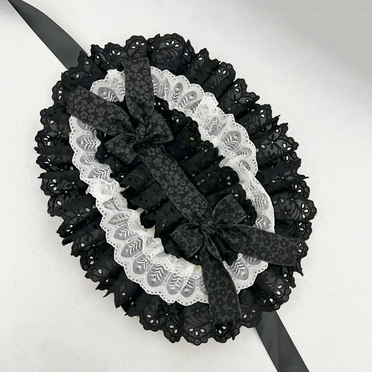 New Original handmade Retro Gothic Lace Bow Hat Lolita Cosplay Dark Bonnet Dress Headpiece Gorgeous Flat Hat