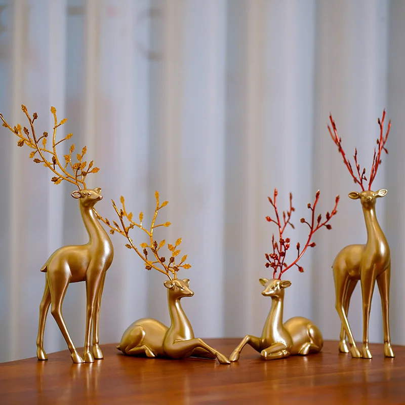 

Imitation Copper Deer Decoration Light Luxury Home Living Room TV Cabinet Decoration Sample Room Soft Decoration Crafts