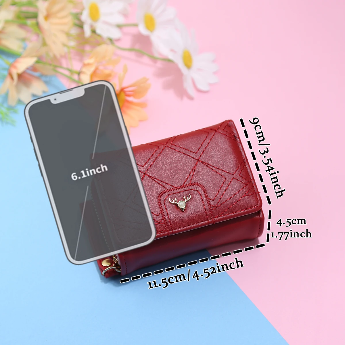 Ladies Embroidered Clutch Wallet Short Zipper Buckle Large Capacity Tri-fold Card Holder Multi-Slot Fashionable Simple Design