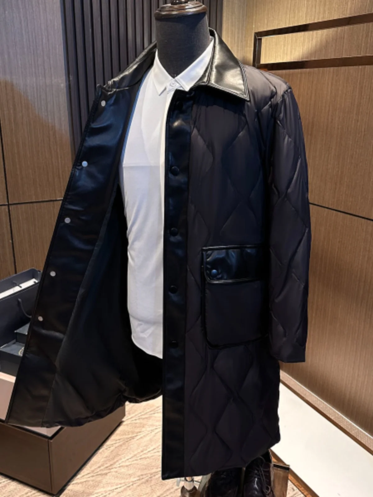 

Ele Long Мужская пуховая куртка White Du Feather Стеганый кожаный воротник Ветрозащитная теплая повседневная верхняя одежда Busin