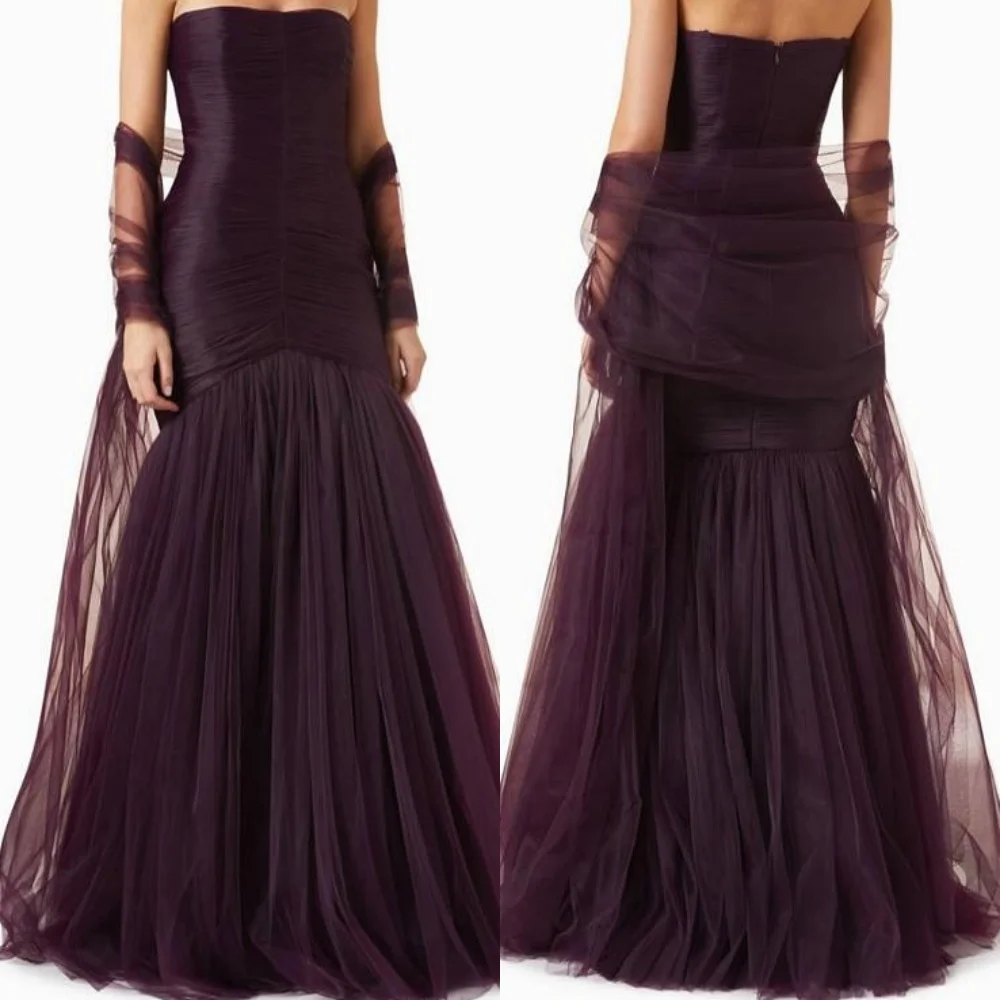

Customized Modern Style Matching Tulle Pleat Column Strapless Long Dresses Bespoke Occasion Dresses Intricate High Quality