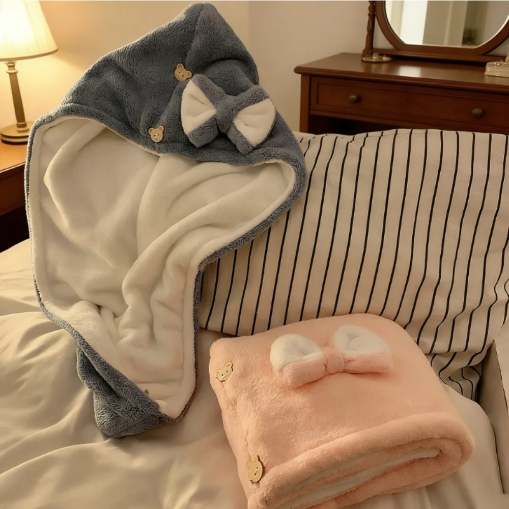 Double Layer Thickened Cute Bow Hair Towel Super Absorbent Quick Dry Hair Drying Cap For Women