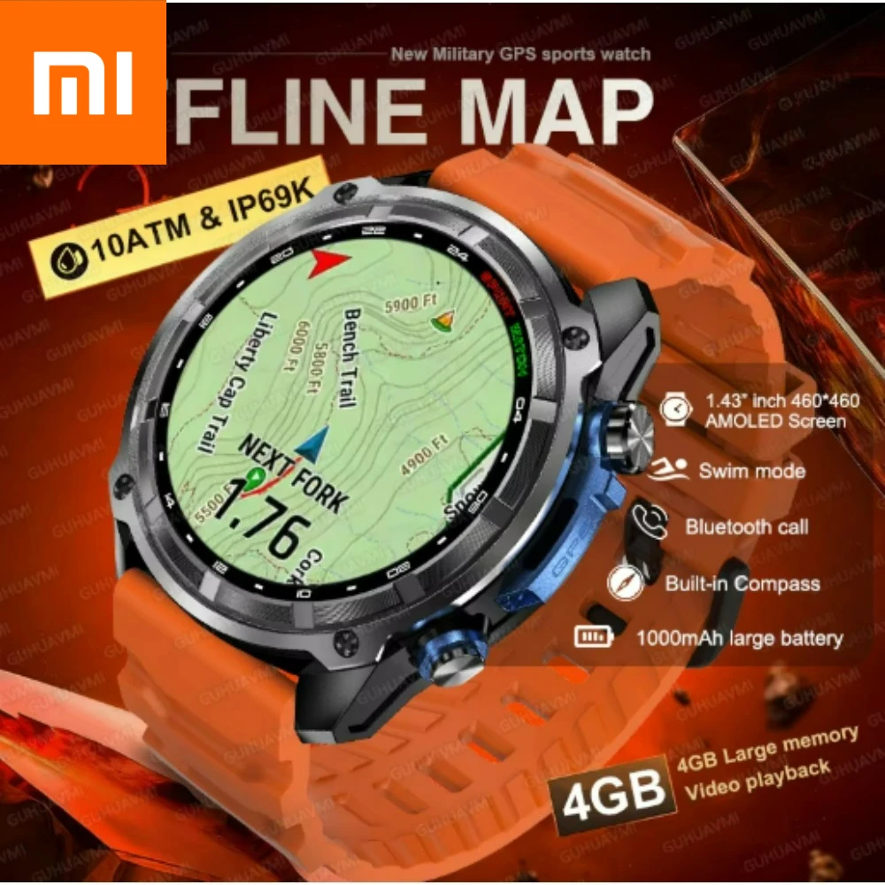 Смарт-часы Xiaomi Military с офлайн-картами, аккумулятором 1000 мАч, 4 ГБ памяти, навигацией, MP3/MP4-плеером, для плавания и спорта, трекер активности