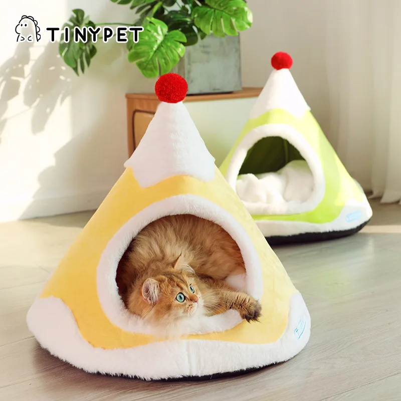 

Tinypet Cat House Small Dog Removable Semi-closed Plush Pillow Bed Can Be Disassembled And Washed Pyramid Structure Bed