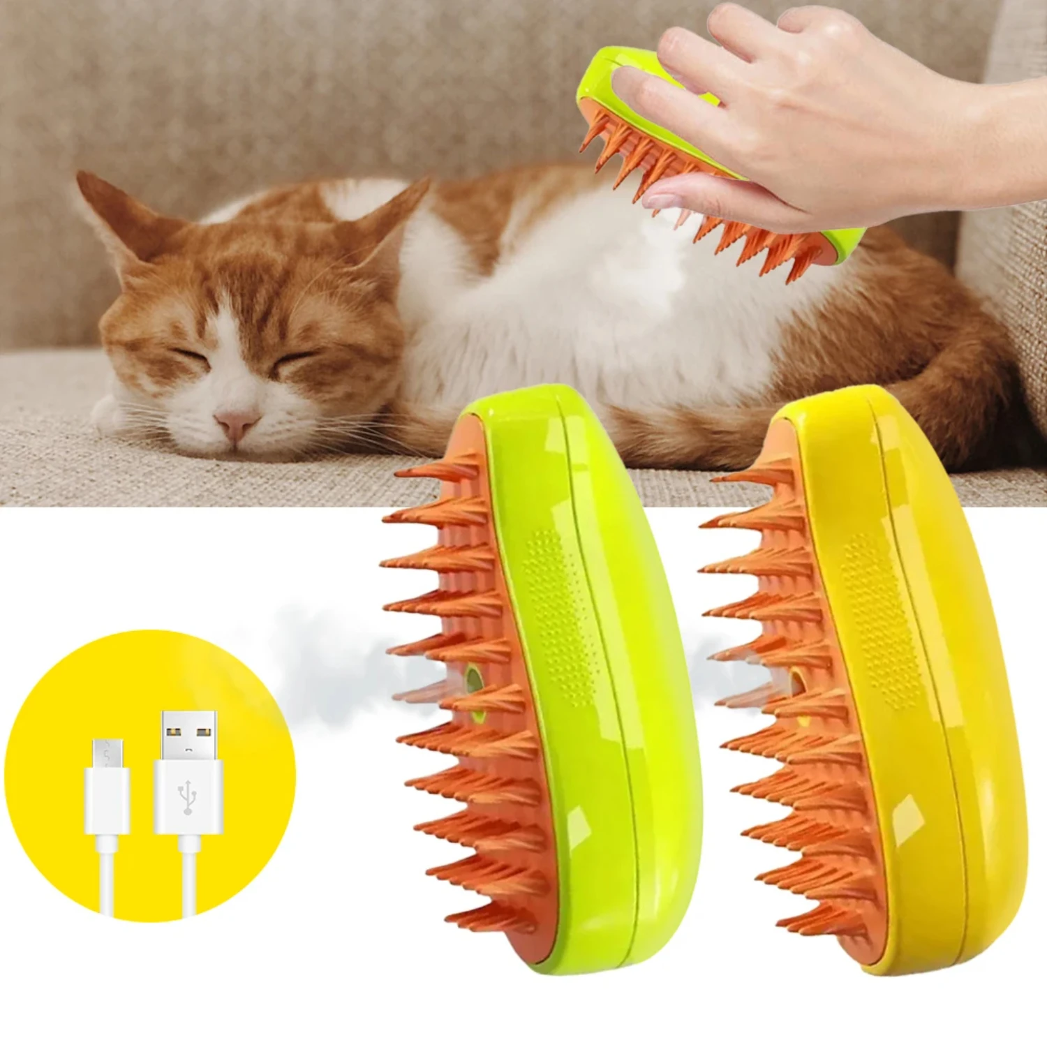 3 in 1 Cat Steam Brush Pet Massage Comb for Ultimate Grooming Experience - Convenient Spray Function for Cats and Dogs - Soft an