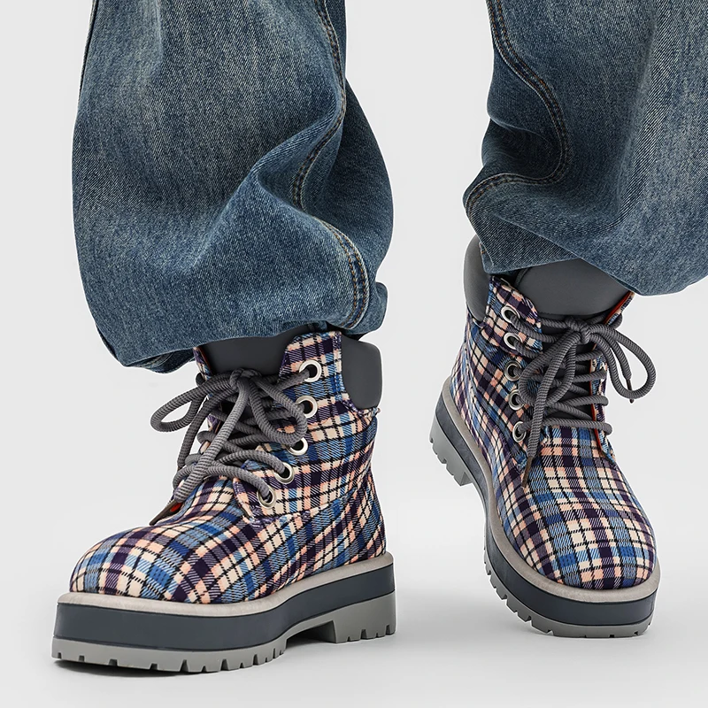 Luxury Designer Men Boots Comfy Height Increased Platform Canvas Boot For Men Outdoor High Top Work Boots botas para hombre