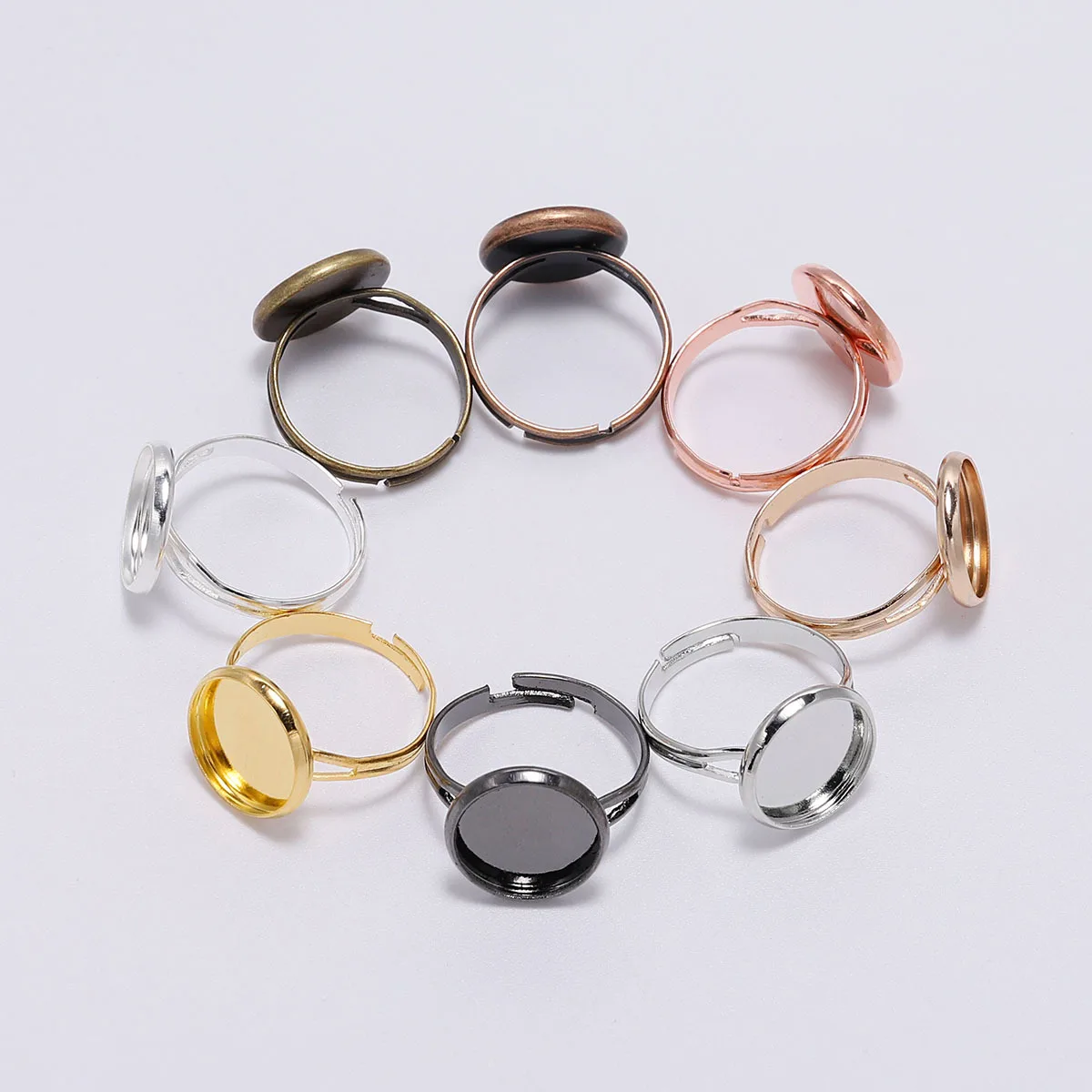 10Pcs Hot Selling Retro Ring Holder Concave DIY Jewelry Accessories Antique Rhodium Color Gun Black Time Gemstone Tray Wholesale