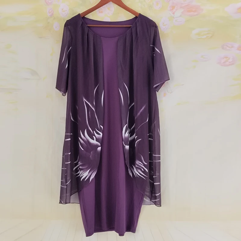 فستان أنيق بمزاج كبير للنساء بياقة دائرية وأكمام قصيرة فستان حفلات مطبوع عليه زهور فستان ميدي أنيق للنساء بوهو #5