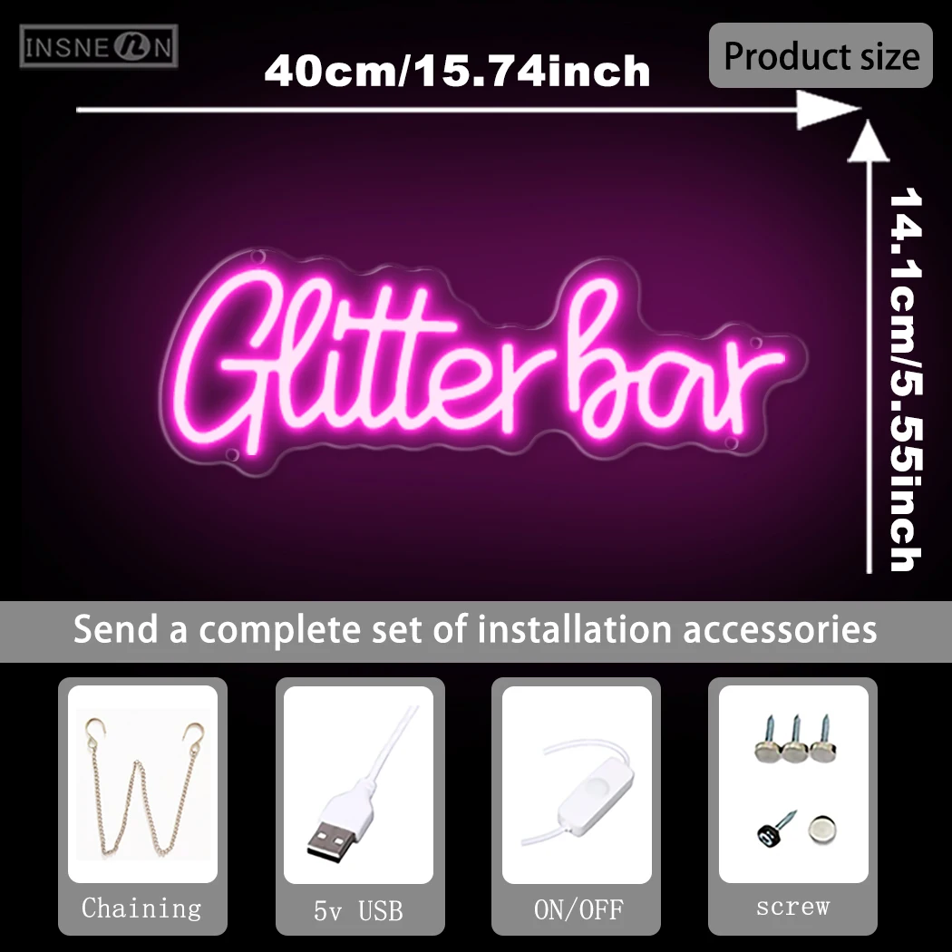 Glitter Bar Neon LED Sign for Bar Party Pub Clubs Bedroom Business Luminous Sign Neon wall decoration Room decor Lights