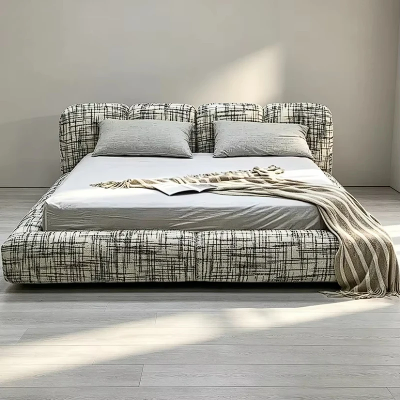 Luxury home furniture fabric mesh texture fabric fully upholstered platform bed, suitable for master bedroom, hotel apartment
