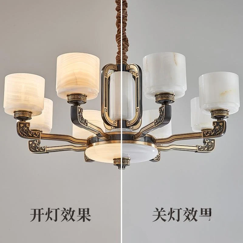 Lampu Jade baru bergaya Cina untuk ruang tamu, lampu utama berbahan tembaga penuh, berkesan mewah