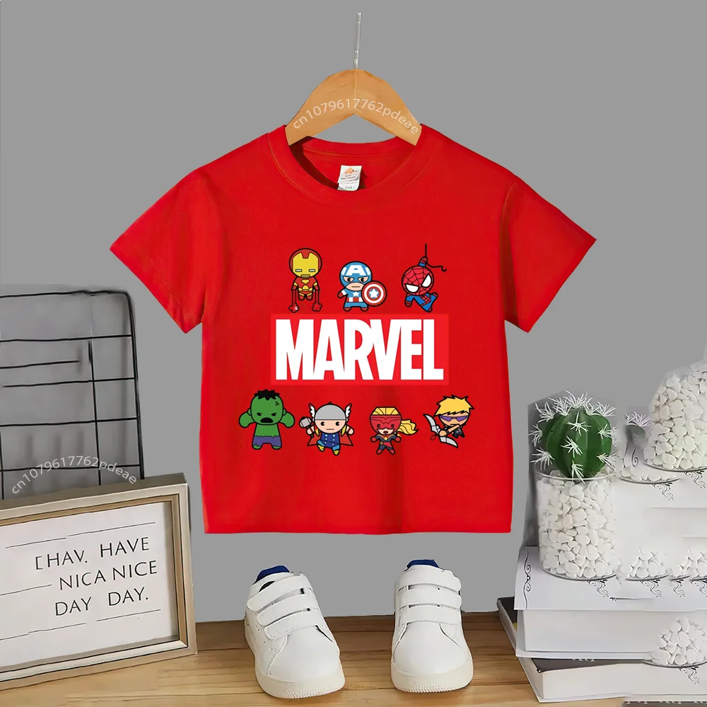 Superhero Teen 100% Cotton T-shirt Children\'s small cartoon print casual cotton T-shirt for boys and girls Baby comfortable shor