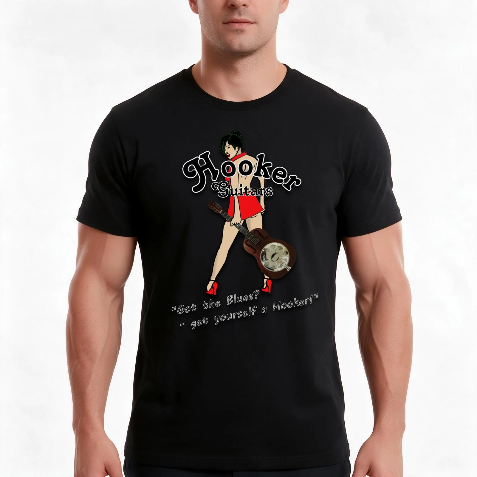 Hooker Resonator Guitars girl T-Shirt, Summer Casual Cotton Tee, Oversized Streetwear Tops, Vintage Graphic Print, 100% Cotton