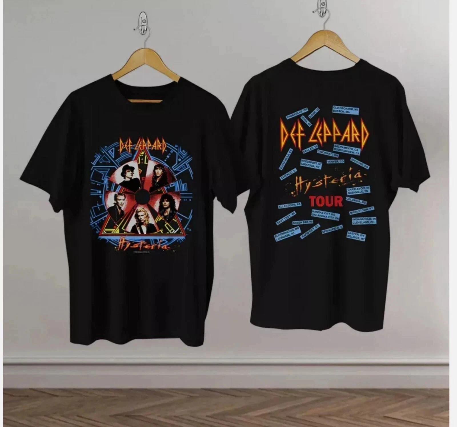 Camiseta retro de la gira de conciertos Hysteria de Def Leppard, edición limitada de 1988, para fanáticos masculinos y femeninos, mangas cortas