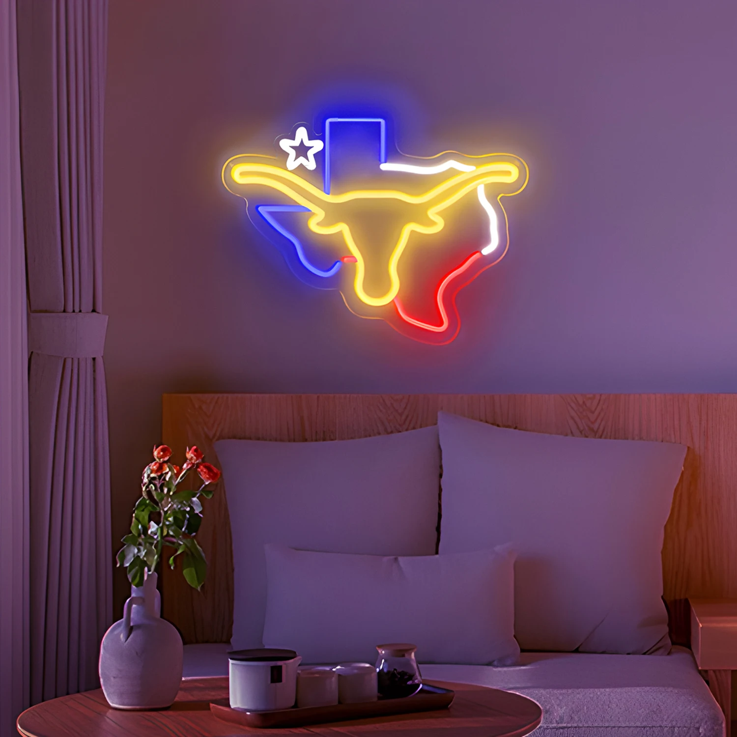 TEXAS Longhorn Neon Sign Western Cow Texas LED Neon Lights USB Bull Light Up Signs for Game Room Bar Pub Birthday Party Man Cave